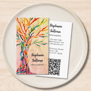 Carte De Visite Maître Reiki Arbre Arc-en-Ciel Code QR