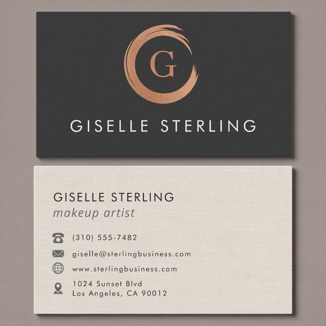 Carte De Visite Makeup Artist Metallic Rose Gold Monogram (Créateur téléchargé)