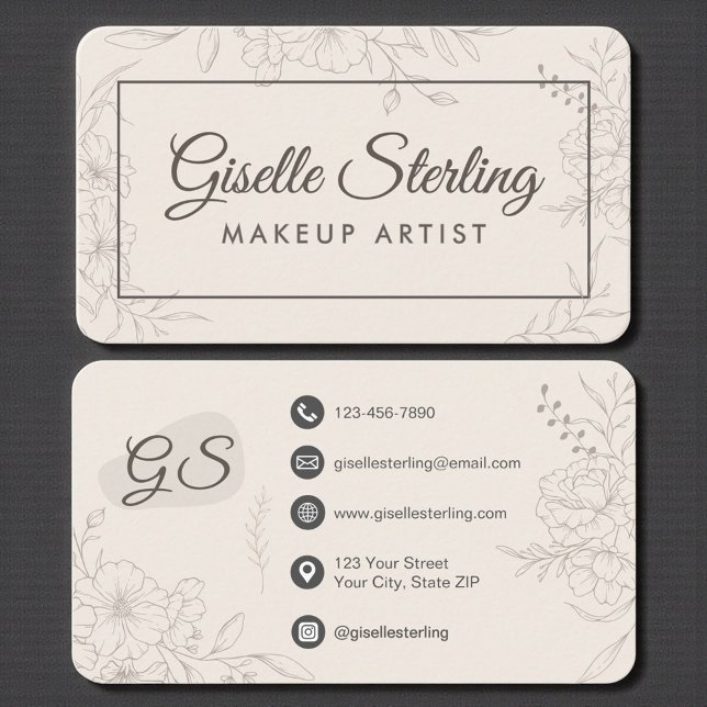 Carte De Visite Makeup Artist Neutral Floral (Créateur téléchargé)