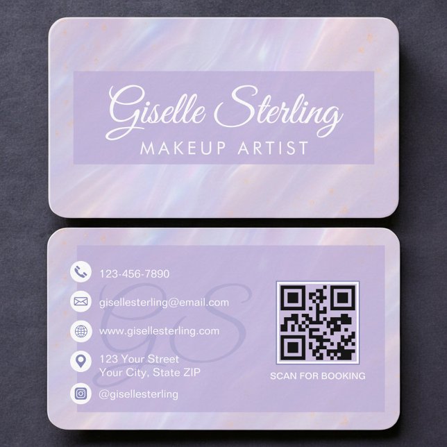 Carte De Visite Makeup Artist Opal Iridescent QR Code (Créateur téléchargé)