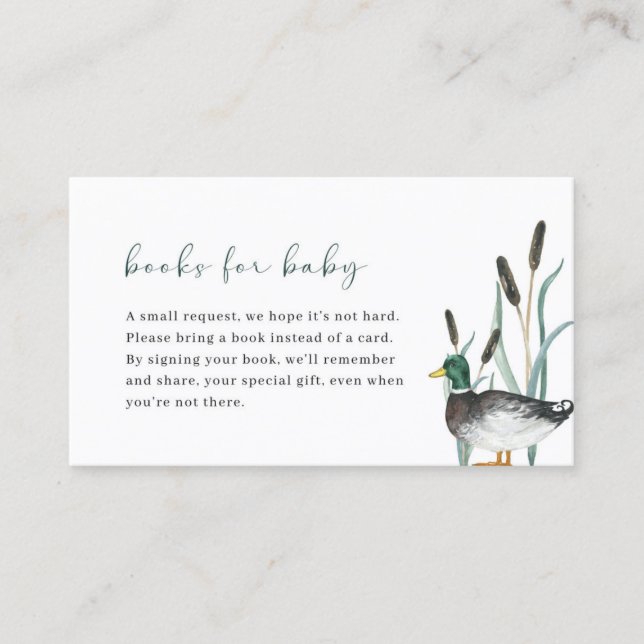 Carte De Visite Mallard Duck Baby shower Livres pour Baby Card (Devant)