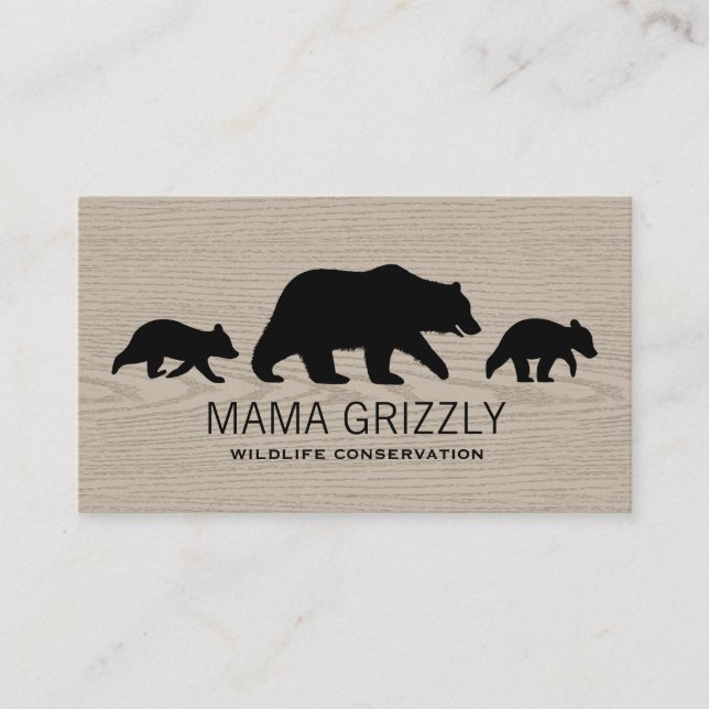 Carte De Visite Mama Grizzly Bear avec des oursons Silhouettes Fau (Devant)