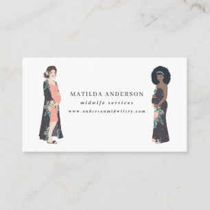 Carte De Visite Maman enceinte illustrée colorée + sage-femme