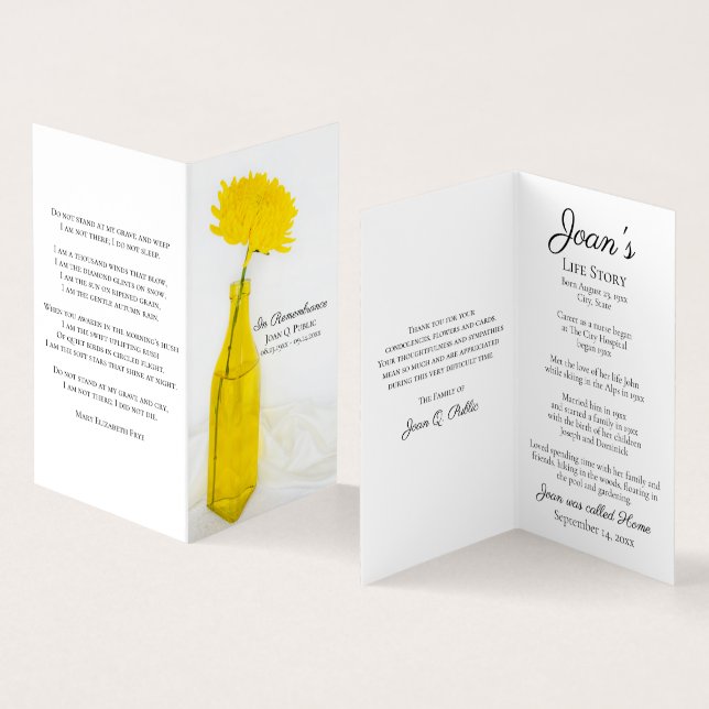 Carte De Visite Maman jaune dans le service funéraire de vase priè (Intérieur et extérieur)