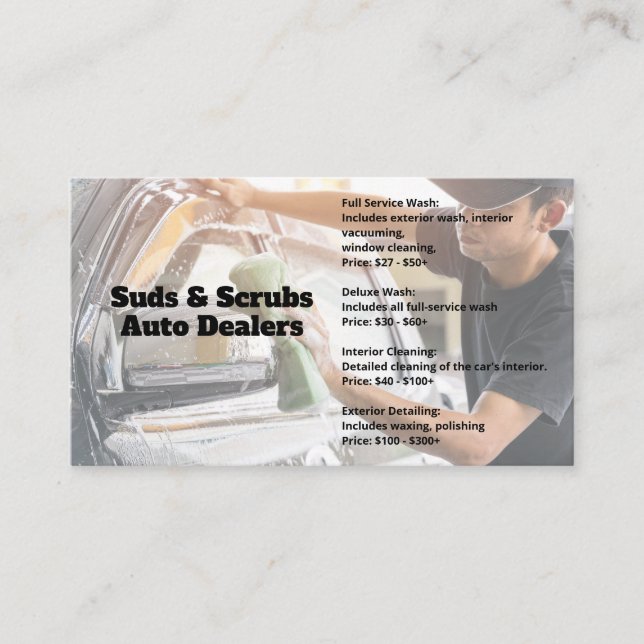 Carte De Visite Man Washing Car | Auto Services (Devant)
