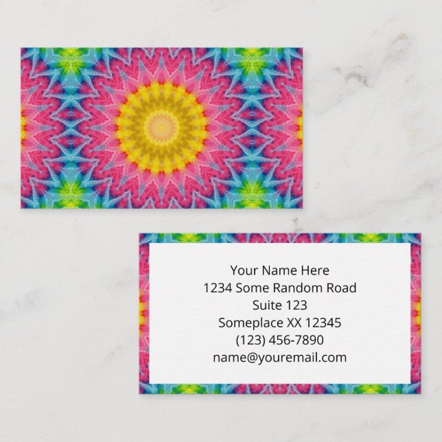 Carte De Visite Mandala à Cravate arc-en-ciel avec symétrie vibran (Devant / Derrière)