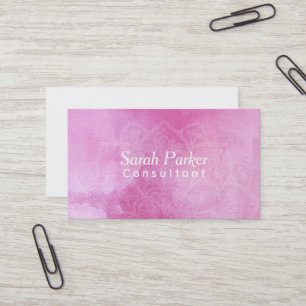 Carte De Visite Mandala blanc au-dessus de l'aquarelle rose-foncé