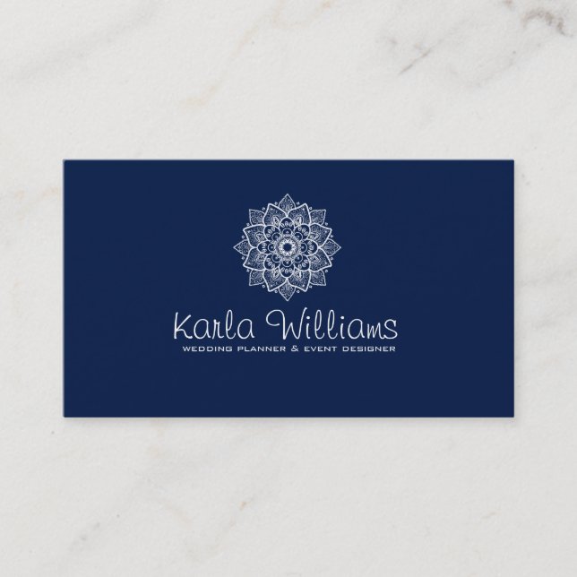 Carte De Visite Mandala bleu et blanc de minuit (Devant)