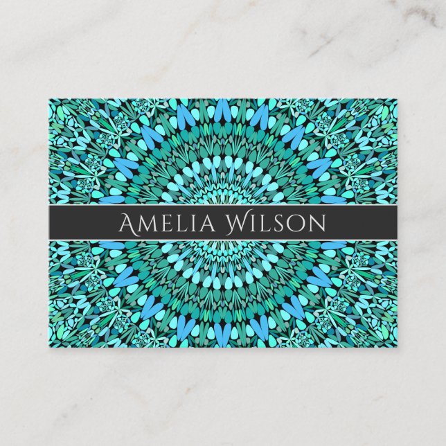 Carte De Visite Mandala de fleur de turquoise (Devant)