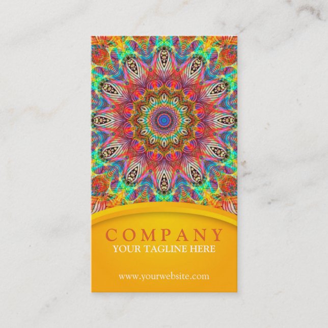 Carte De Visite Mandala de paon d'arc-en-ciel - jaune (Devant)