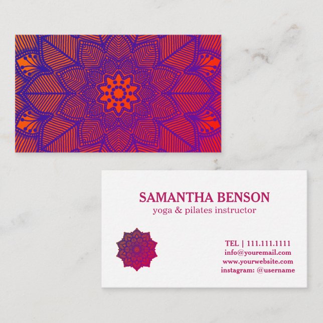 Carte De Visite Mandala de professeur d'instructeur de yoga de (Devant / Derrière)