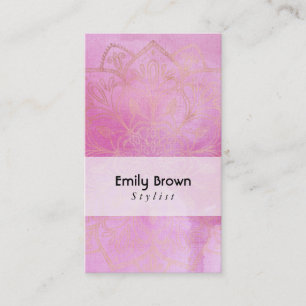 Carte De Visite Mandala d'or au-dessus de l'aquarelle rose-foncé