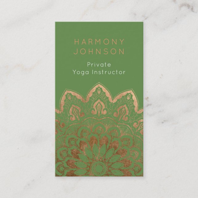 Carte De Visite Mandala d'or sur le Yoga vert (Devant)