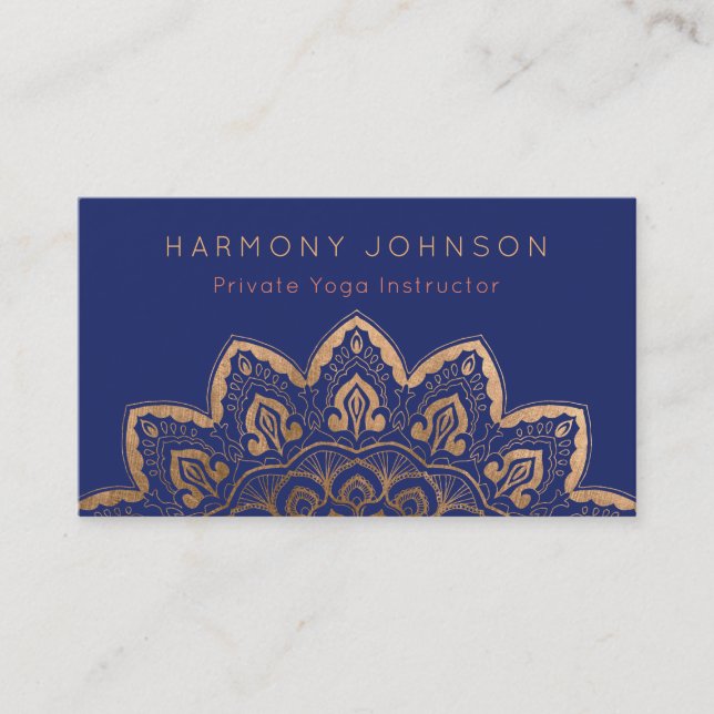 Carte De Visite Mandala d'or sur Navy Blue Yoga (Devant)