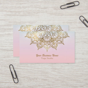 Carte De Visite Mandala Doré Rose Pêche Chic Studio de Yoga Modern