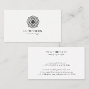 Carte De Visite Mandala floral noir sur blanc