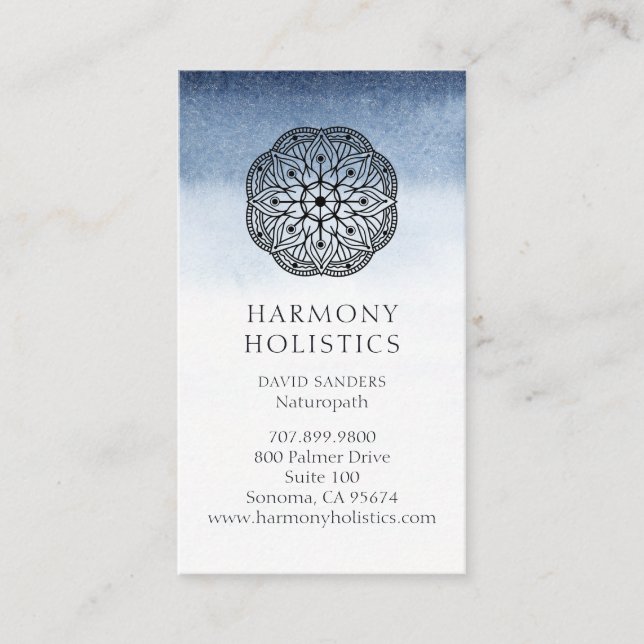 Carte De Visite Mandala Indigo White Holistic Health (Devant)