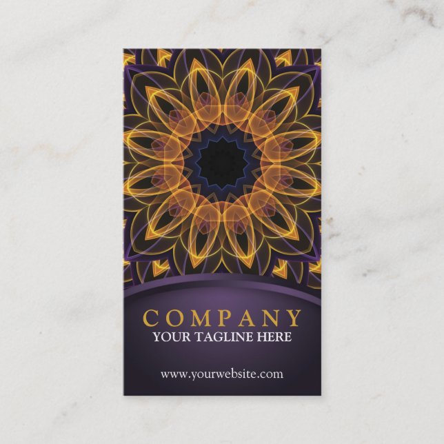 Carte De Visite Mandala pourpre jaune de Lotus (Devant)