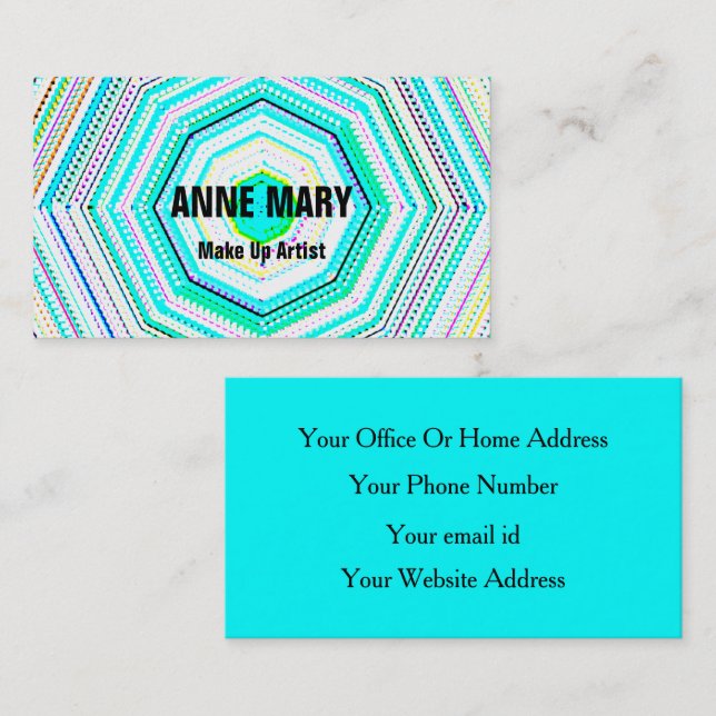 Carte De Visite Mandala Turquoise Blue Abstrait Salons Make Up Art (Devant / Derrière)