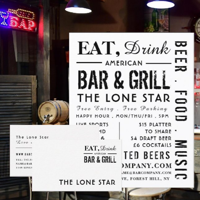 Carte De Visite Manger, Boire Bar & Grill, Pub / Brasserie (Créateur téléchargé)
