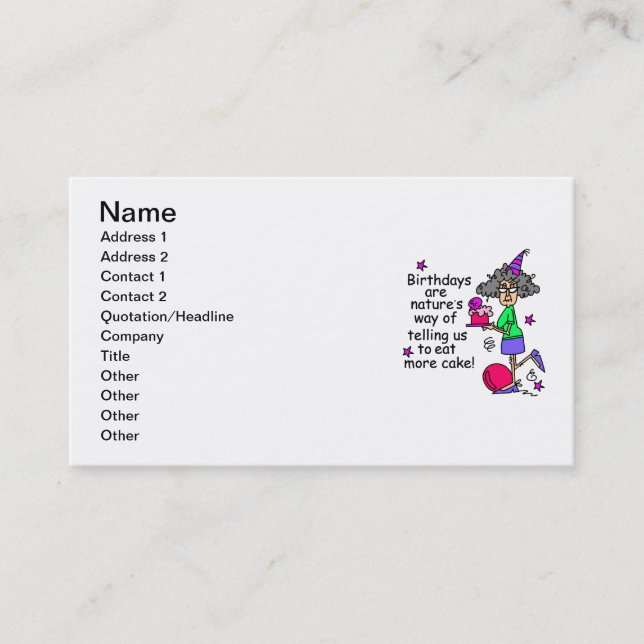 Carte De Visite Mangez plus de gâteau Humour d'anniversaire (Devant)