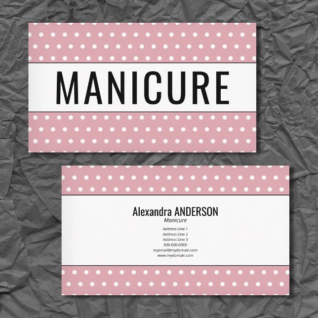Carte De Visite Manicure - Polka Dots Pink (Manicure - Polka Dots Pink Business Card)