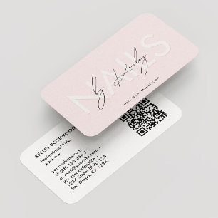 Carte De Visite Manicuriste Clou Rose Blanc Monogramme Moderne
