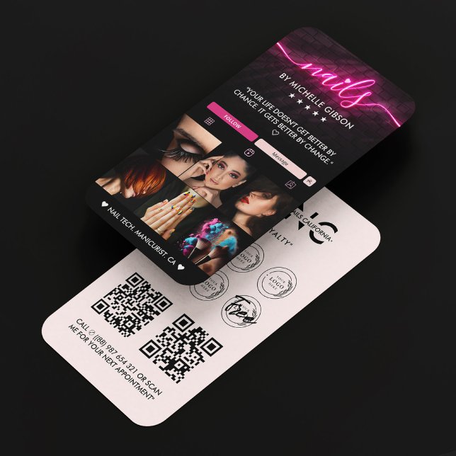 Carte De Visite Manicuriste Nail Tech Pink Élégant logo Loyauté (Manicurist Nail Tech Pink Elegant Loyalty logo)