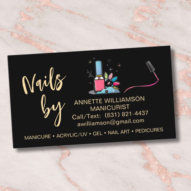 Carte De Visite Manicuriste Nail Technicien Black Gold (Créateur téléchargé)