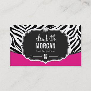 Carte De Visite Manicuriste Nail Technicien Black Pink Zebra Print