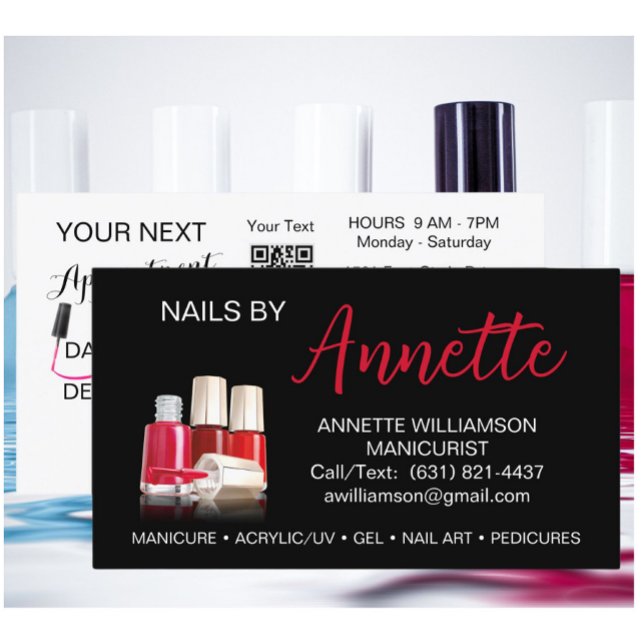 Carte De Visite Manicuriste Nail Technicien Noir Nom Rouge (Créateur téléchargé)