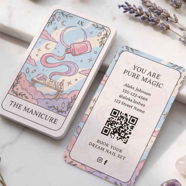 Carte De Visite Manucure Code QR Céleste Rose (Créateur téléchargé)