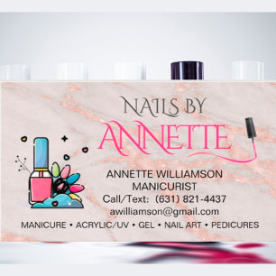 Carte De Visite Manucure Technicienne en onglerie Marbre rose blus