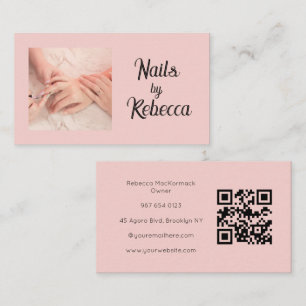 Carte de visite Manucureuse QR Code Rose Pâle Phot