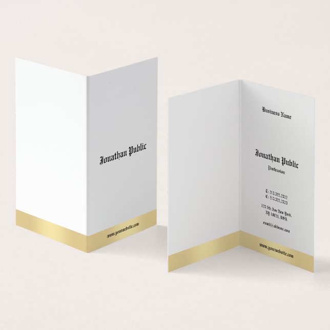 Carte De Visite Manuscrit anglais blanc de calligraphie d'or (Intérieur et extérieur)