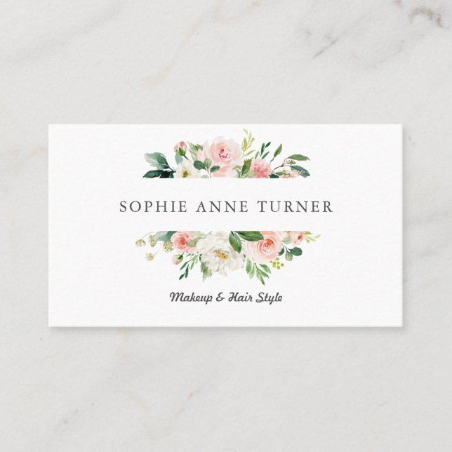 Carte De Visite Maquillage à cadre rose fleuri Artiste Style cheve (Devant)