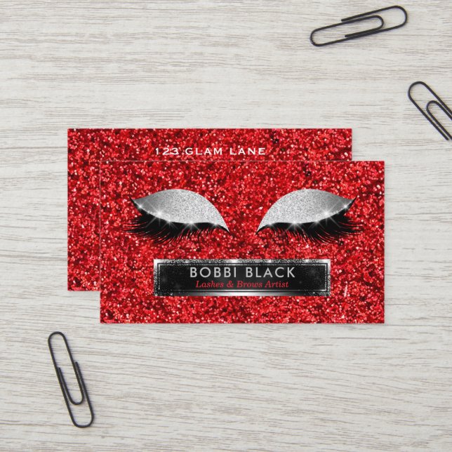 Carte De Visite Maquillage argenté rouge de charme de parties (Devant/Arrière en situation)