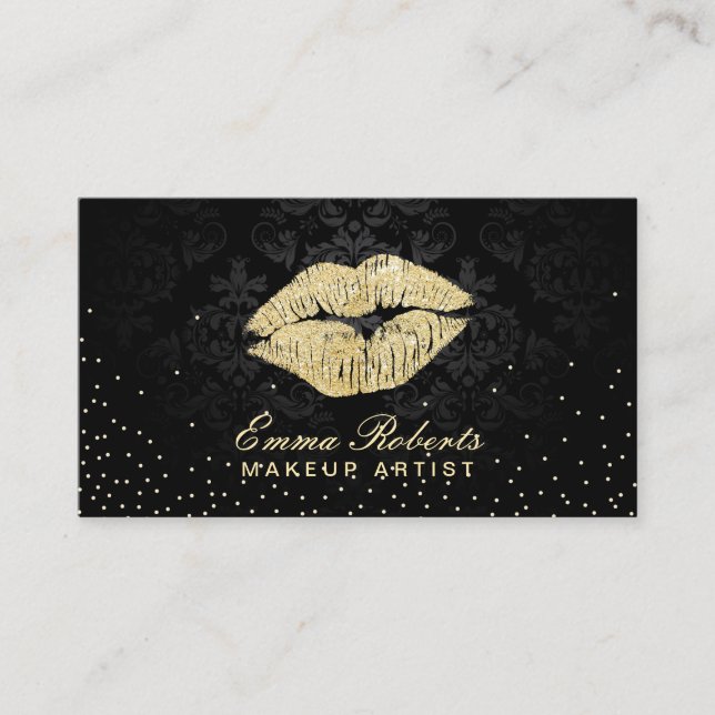 Carte De Visite Maquillage Artiste Beauté Salon Or Baiser Noir Dam (Devant)