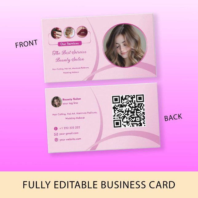 Carte De Visite Maquillage Artiste Beauté Salon Rose Photo Code QR (Makeup Artist Beauty Salon Pink Photo QR Code Logo Business Card)