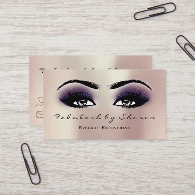 Carte De Visite Maquillage Artiste Eyebrow Lashes Extension Violet (Devant/Arrière en situation)