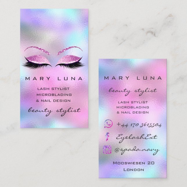 Carte De Visite Maquillage Artiste Eyebrows Lashes Ombre Pinky Par (Devant / Derrière)