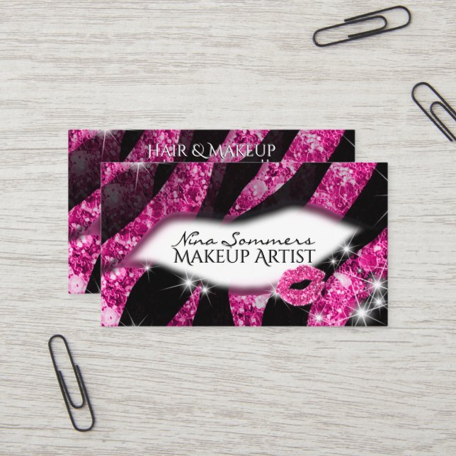 Carte De Visite Maquillage Artiste Glam Parties scintillant rose l (Devant/Arrière en situation)