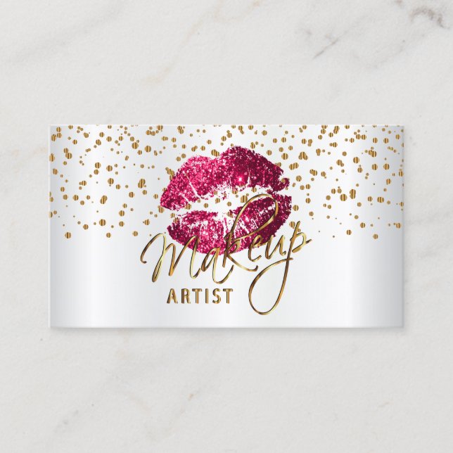 Carte De Visite Maquillage Artiste Gold Confetti & Hot Rose Lièvre (Devant)
