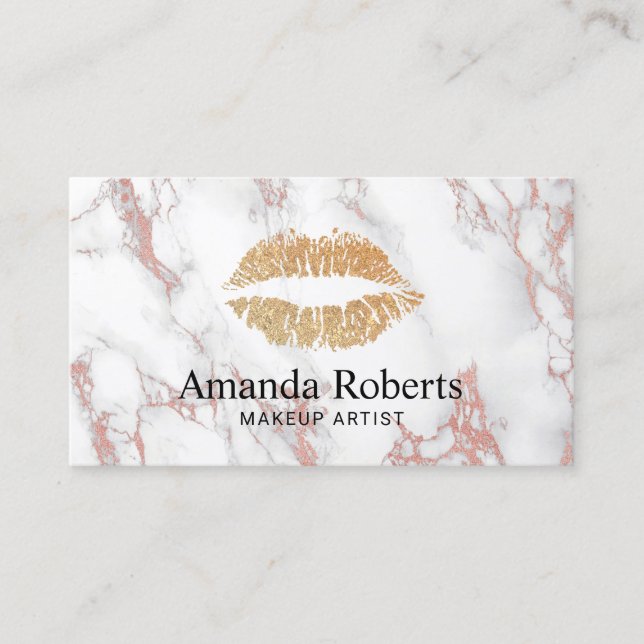 Carte De Visite Maquillage Artiste Gold Lips Marbre blanc tendance (Devant)