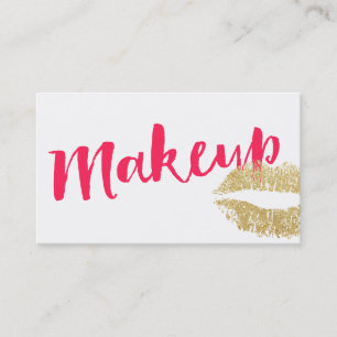 Carte De Visite Maquillage Artiste Gold Lips Moderne Rouge Script 