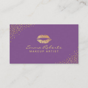 Carte De Visite Maquillage Artiste Gold Lips Salon Moderne violet
