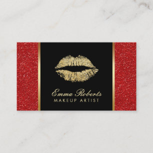 Carte De Visite Maquillage Artiste Gold Lips Trendy Red Parties sc