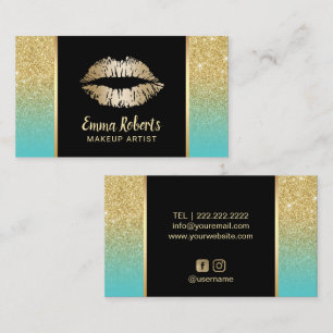 Carte De Visite Maquillage Artiste Gold Lips Turquoise Gold Partie
