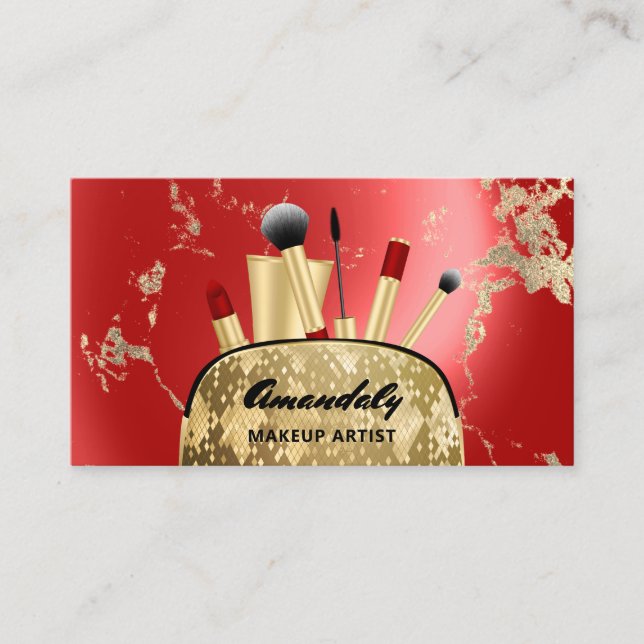 Carte De Visite Maquillage Artiste Gold QR Code Logo Brosses Marbr (Devant)