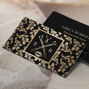 Carte De Visite Maquillage Artiste Hair Styliste Luxe Gold Damask